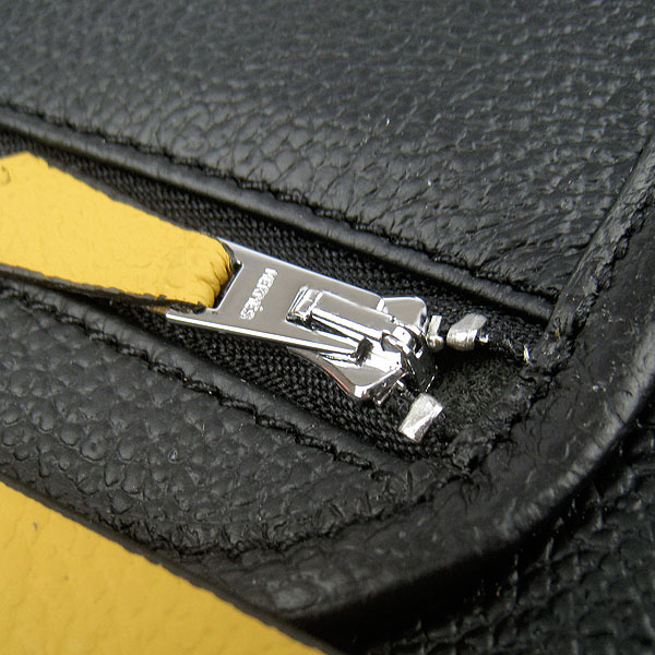 7A Replica Hermes Black/Yellow Kelly 32cm Togo Leather Bag 60667